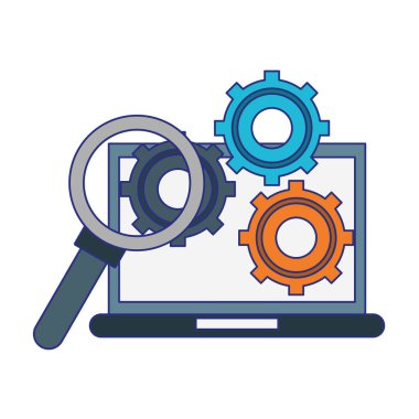 İş ve ofis teknolojisi mavi çizgileri simgeler