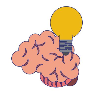 Ampul ışık sembolü izole mavi çizgiler ile insan beyni