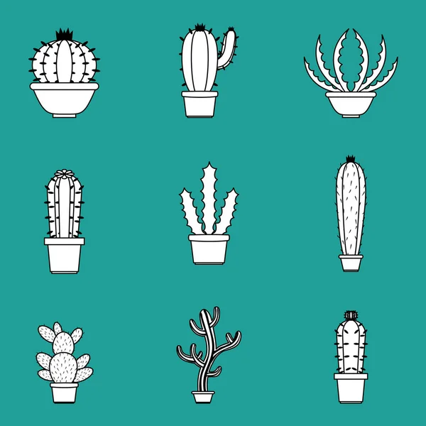 Cactus succulents pots set of icons — Stock Vector