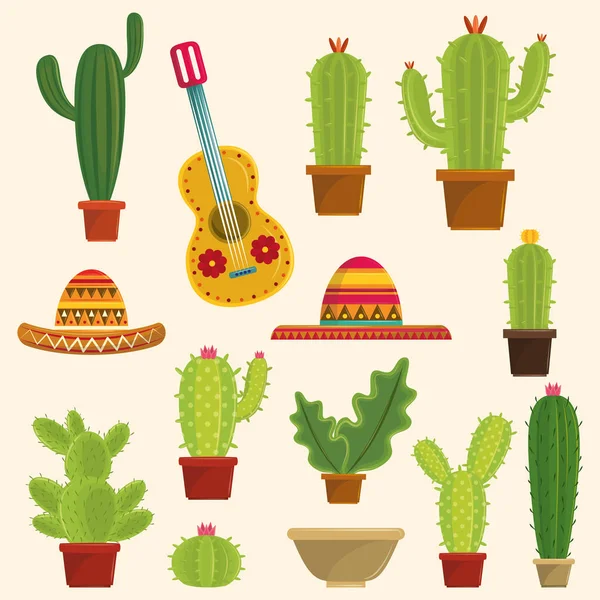 Kaktus sukulenty zestaw garnków ikon — Wektor stockowy