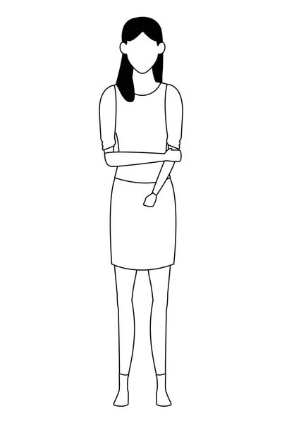 Mujer joven dibujos animados blanco y negro — Vector de stock