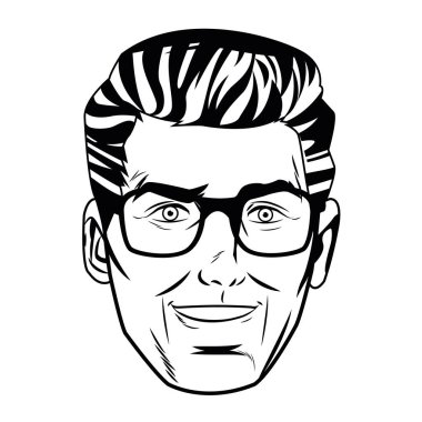 Pop art yakışıklı adam siyah ve beyaz izole gülümseyen