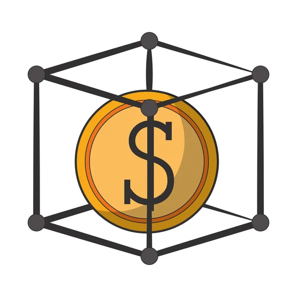 Moneda dentro del cubo símbolo aislado — Vector de stock