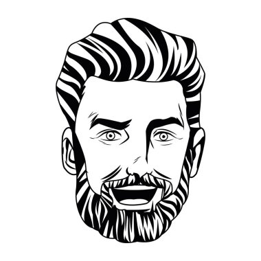 Pop art yakışıklı adam siyah ve beyaz izole gülümseyen