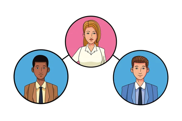 Gruppe forretningsfolk avatarprofilbilde i rund ikon – stockvektor