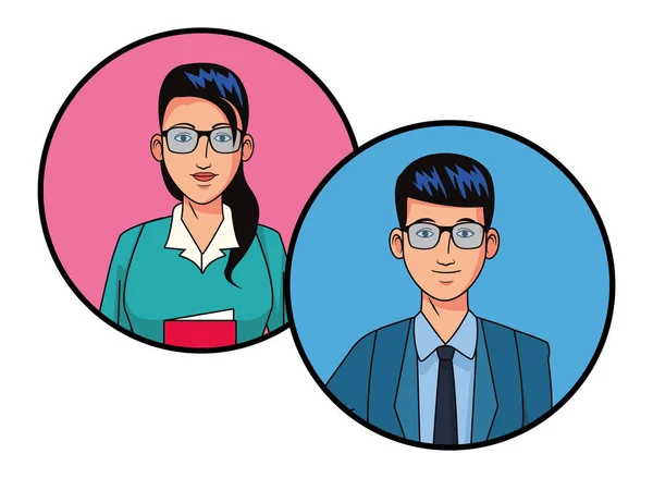 Изображение профиля деловой пары аватара в круглых иконках — стоковый вектор