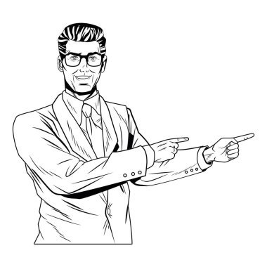 Takım elbiseli pop sanat işadamı siyah beyaz izole