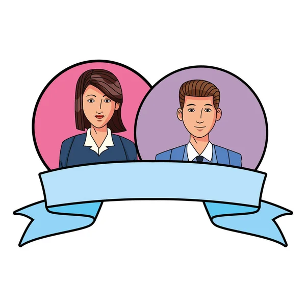 Imagen de perfil avatar pareja de negocios en iconos redondos — Vector de stock