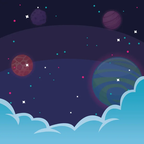 Espace avec étoiles et nuages — Image vectorielle