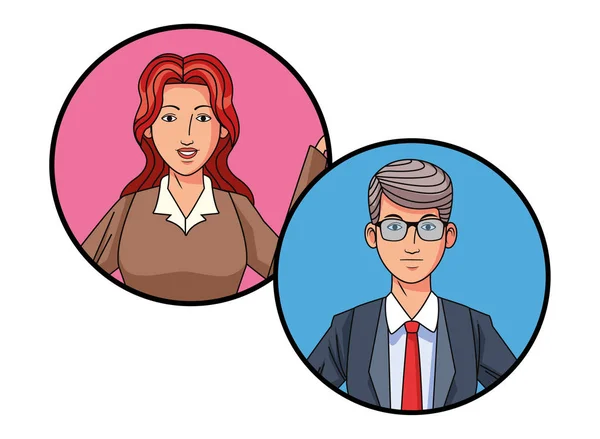 Изображение профиля деловой пары аватара в круглых иконках — стоковый вектор
