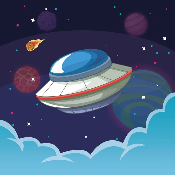 UFO astronave aliena nella galassia — Vettoriale Stock