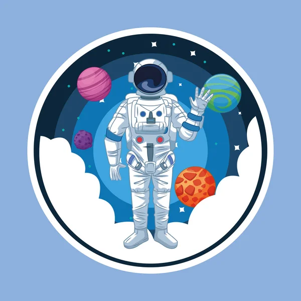 Astronaut in the galaxy cartoon round icon — Stock Vector