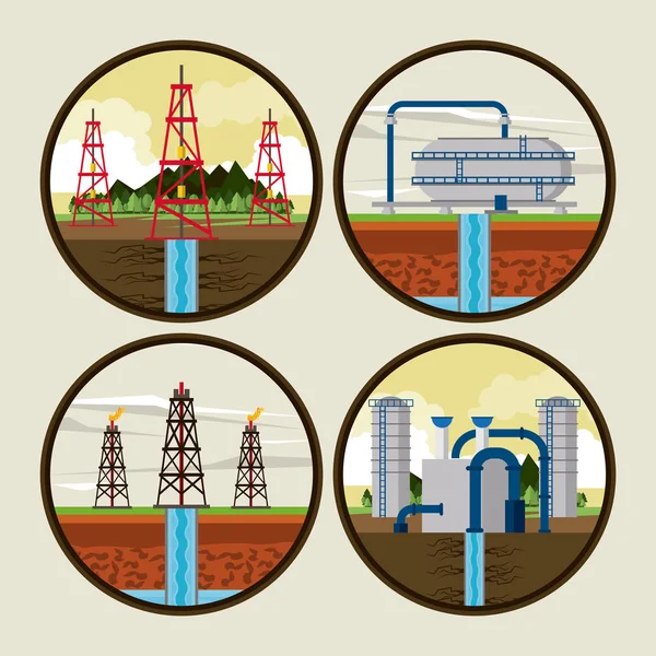 Fracking zone en olie-industrie emblemen — Stockvector