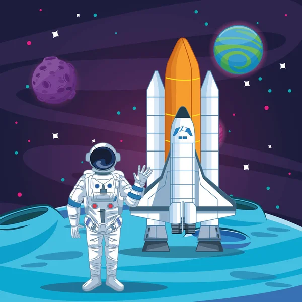 Astronaut in der Galaxie Cartoon — Stockvektor
