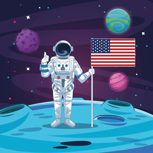 Astronauta nel cartone animato galassia — Vettoriale Stock