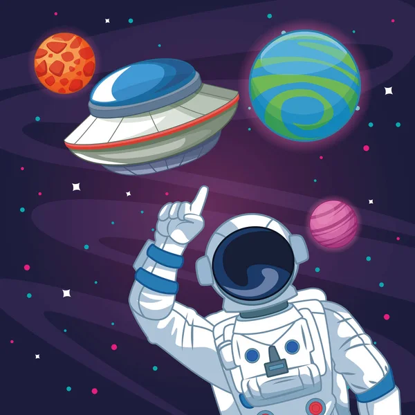 Astronauta nos desenhos animados da galáxia —  Vetores de Stock