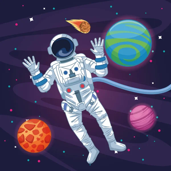 Astronaut i Galaxy Cartoon — Stock vektor