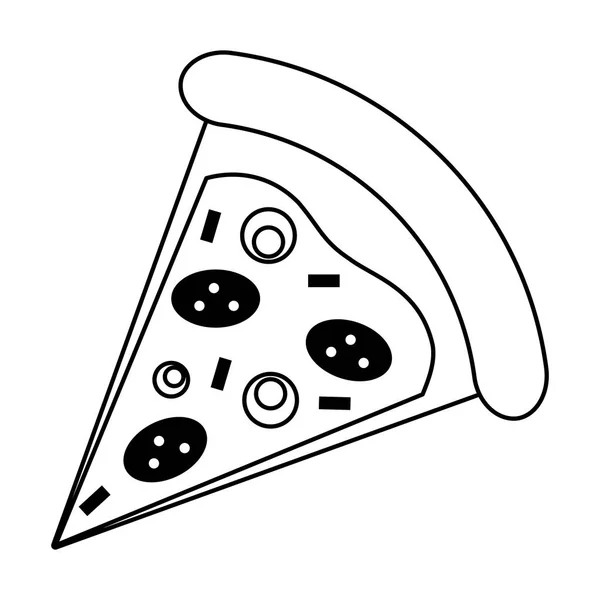 Pizza Italiaans eten cartoon geïsoleerd in zwart-wit — Stockvector