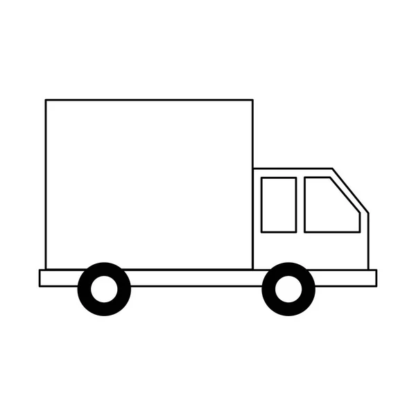 Pengiriman kendaraan truk kargo dalam hitam dan putih - Stok Vektor
