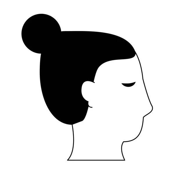 Silhouette tête visage femme en noir et blanc — Image vectorielle