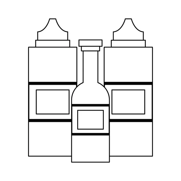 Collection de bouteilles de sauces en noir et blanc — Image vectorielle
