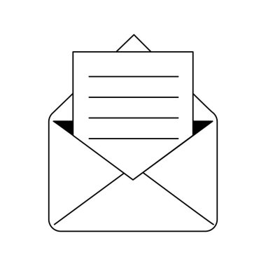 E-posta harfi sembol izole siyah ve beyaz