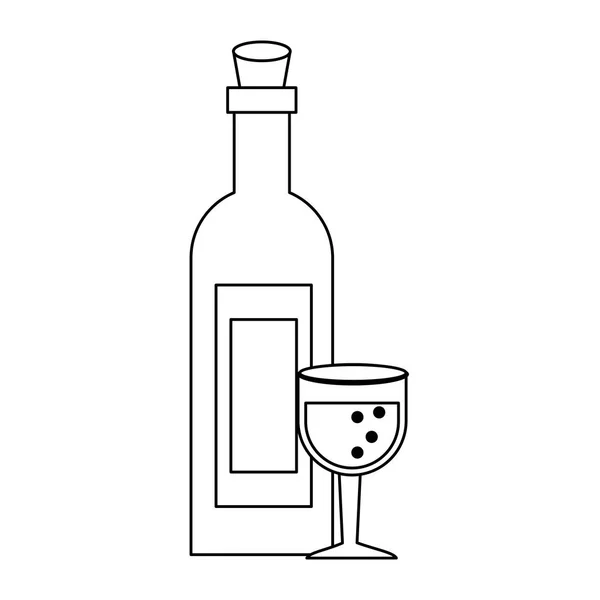 Bottiglia e tazza di vino isolate in bianco e nero — Vettoriale Stock