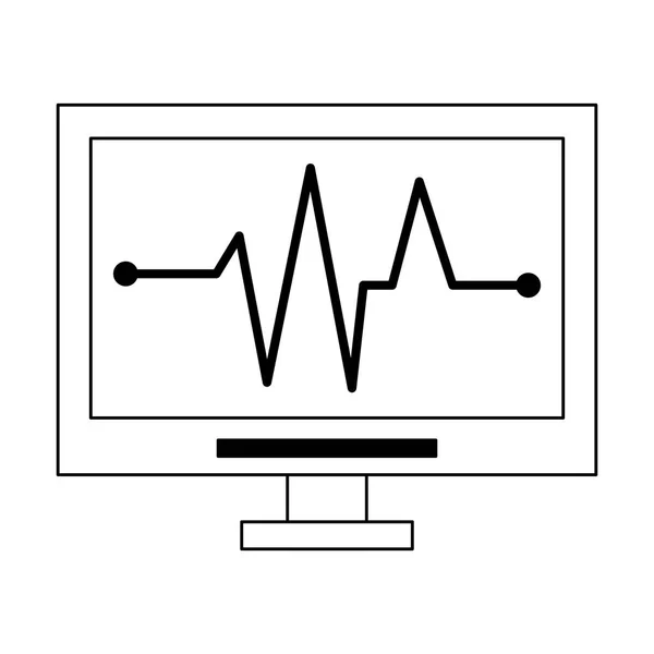Heartbeat cardio monitor medisch apparaat in zwart-wit — Stockvector