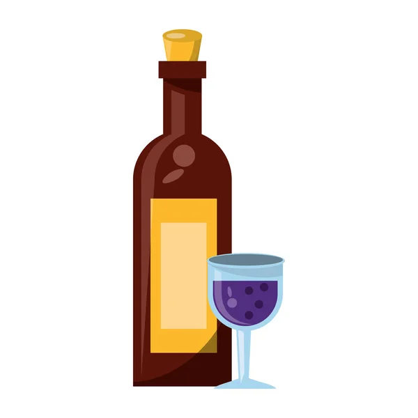 Bouteille de vin et tasse isolée — Image vectorielle