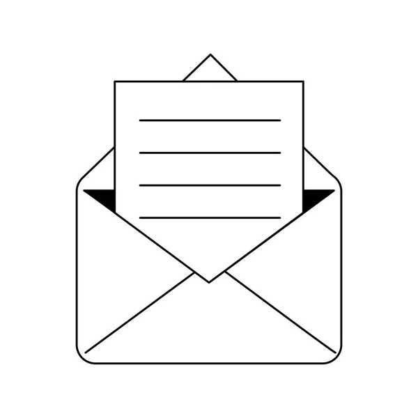 Correo electrónico con símbolo de letra aislado en blanco y negro — Vector de stock