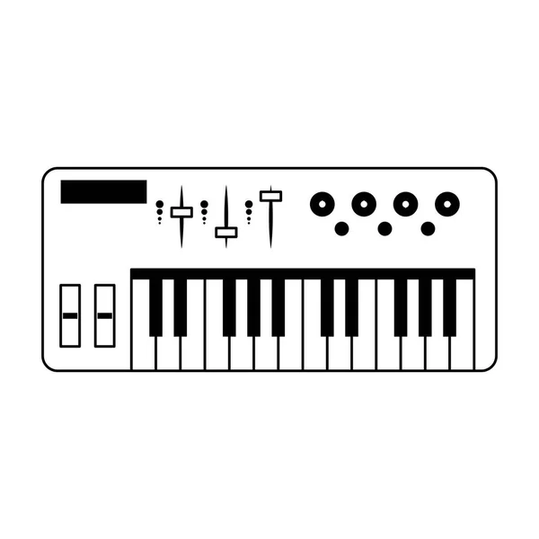 Moderne muziek keyboard TopView in zwart-wit — Stockvector