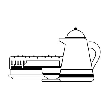 Kek ve içecek tatlılar siyah ve beyaz