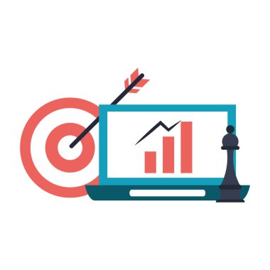 Satranç ile laptop ve hedef dart tahtası