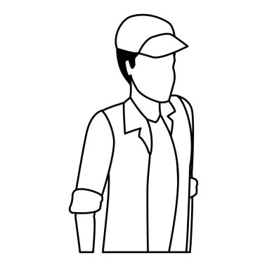 Siyah ve beyaz şapka avatar izometrik ile adam