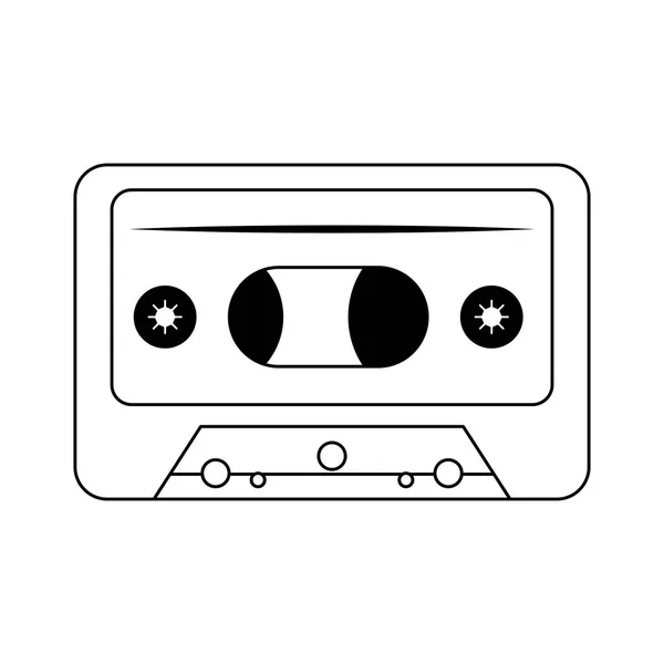 白黒で隔離されたレトロな音楽カセットデバイス — ストックベクタ