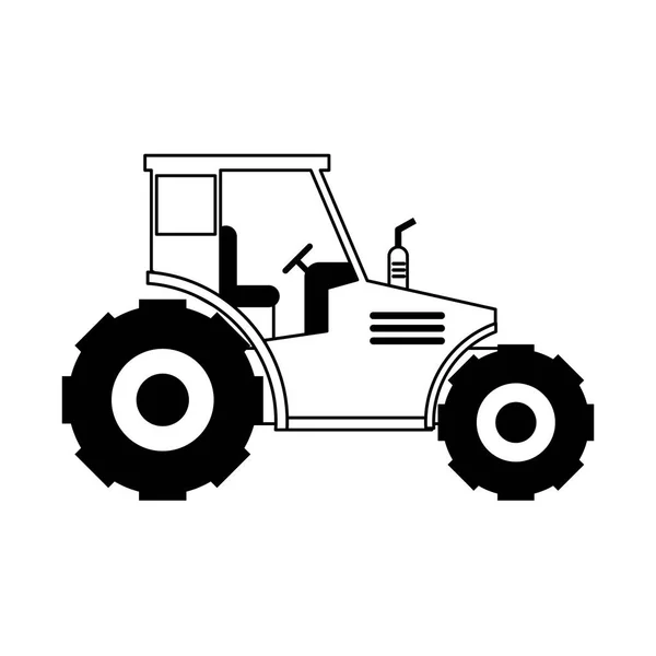 Véhicule tracteur agricole isolé en noir et blanc — Image vectorielle