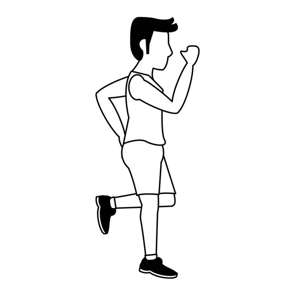 Fitness man running sideview in black and white — Stock Vector