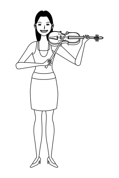 Músico tocando violín blanco y negro — Vector de stock