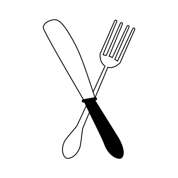 Cuchillo restaurante y cubiertos tenedor en blanco y negro — Archivo Imágenes Vectoriales