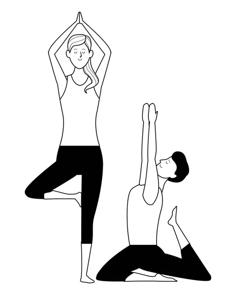 Пара представлений yoga черное и белое — стоковый вектор