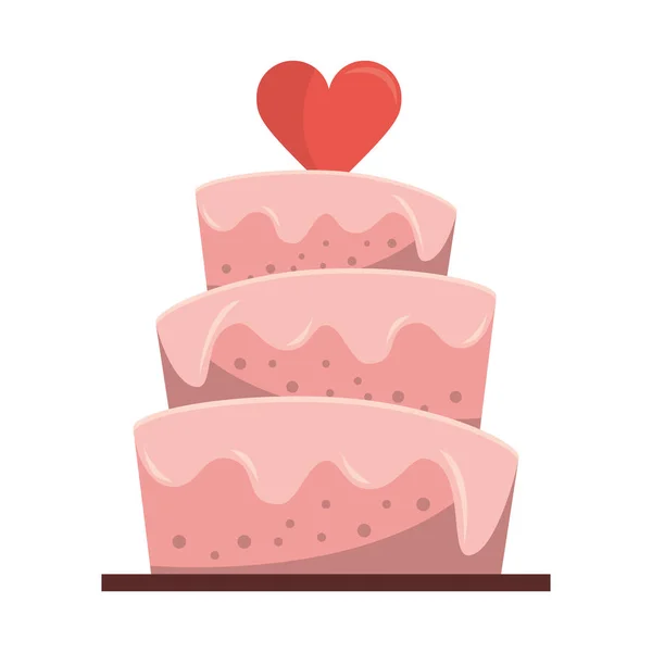 Wedding cake with heart cartoon — Stock Vector