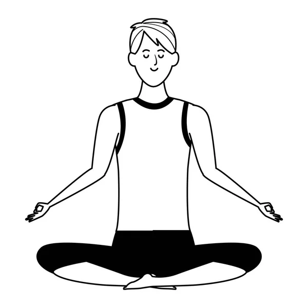 Hombre yoga pose blanco y negro — Vector de stock