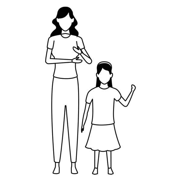 Mujer con niño blanco y negro — Vector de stock