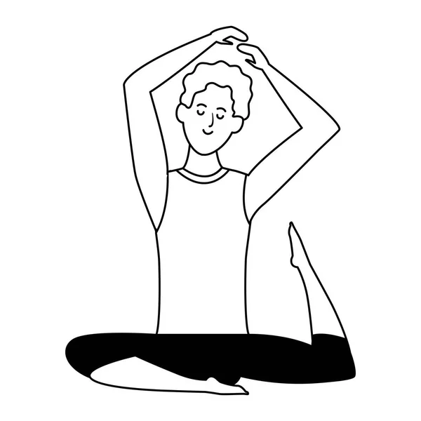Man yoga pose black and white — Stock Vector
