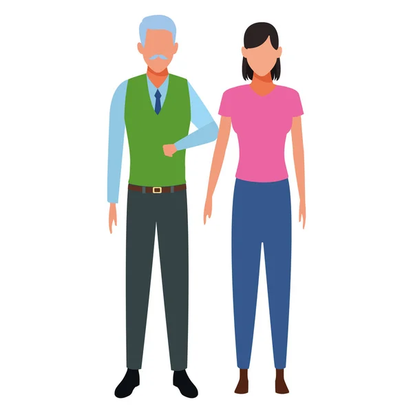 Old man and young woman — Stock Vector