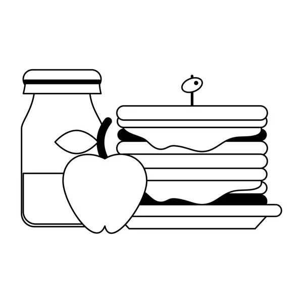 Alimentos saudáveis desenhos animados preto e branco — Vetor de Stock