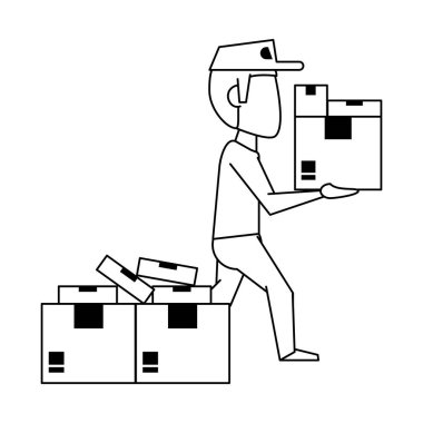 Siyah beyaz karton kutular avatar ile Kurye