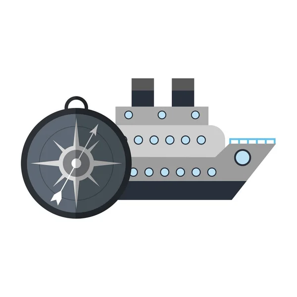 Kreuzfahrtschiff mit Kompasssymbol — Stockvektor