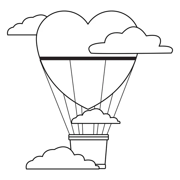 Cœur de ballon à air chaud en noir et blanc — Image vectorielle