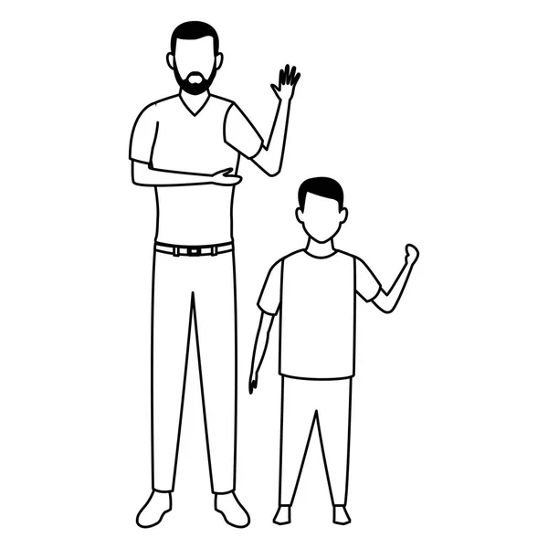Hombre y niño blanco y negro — Vector de stock